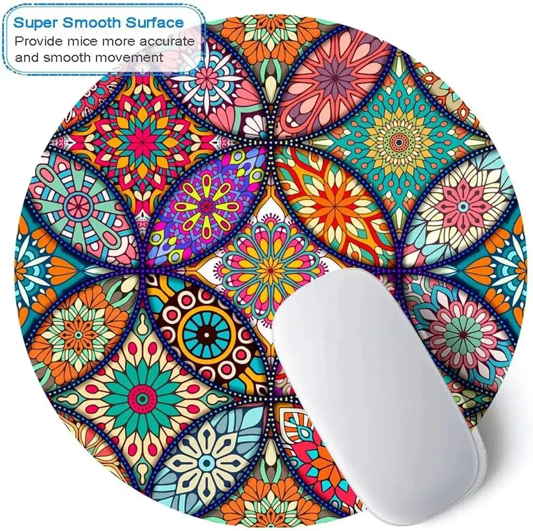 Small Size Mouse Pad Round Flowers Mouse Desk Mat Cute Non Slip Rubber Base Mousepad Stitched Edge Office Gaming Accessories
