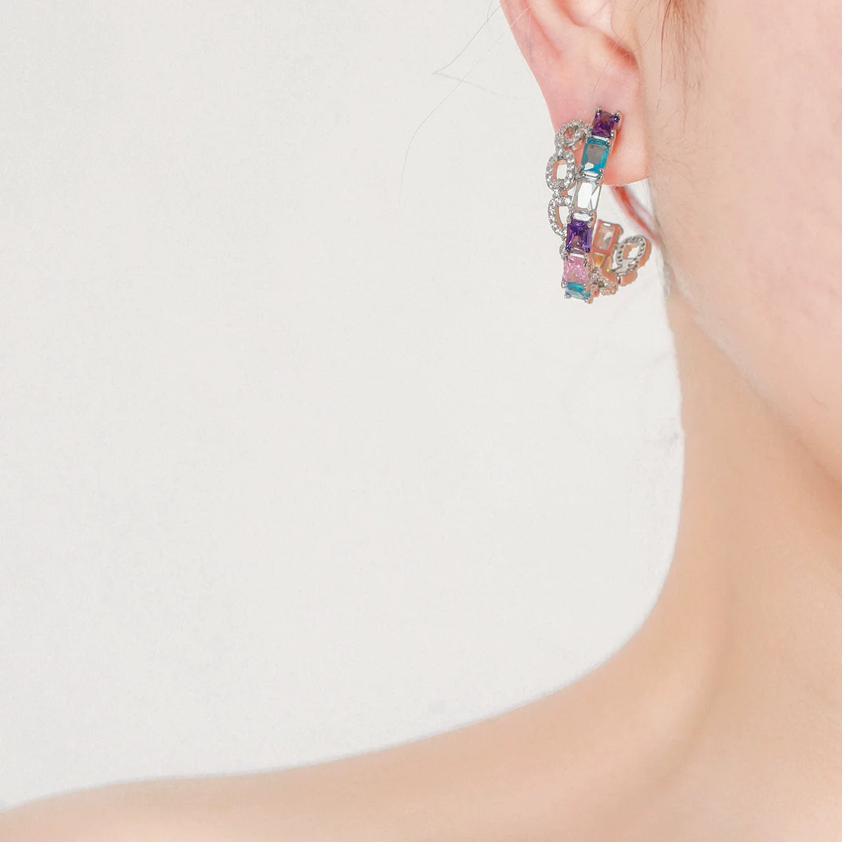 

Irregular chain summer colorful hoop earrings sweet candy color geometry ear accessory