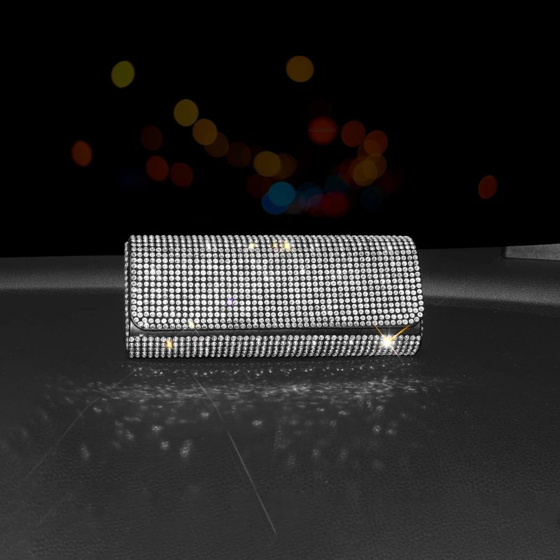 Car Diamond Sunglasses Case Eye Glasses Case Car Center Console Armrest Storage Box Auto Glasses Frame Eye Seat Clip Bracket