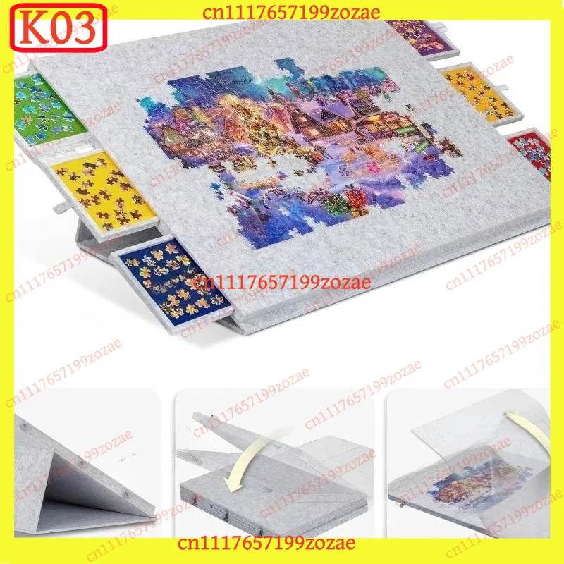 k03 2000 Pieces Felt Puzzle Board Foldable Sorting Mat with 6 Drawers Storage Organizer Table Jigsaw Puzzle Accessories