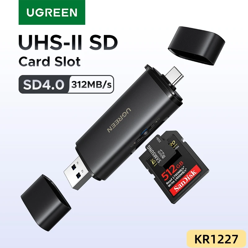 UGREEN USB C SD 4.0 Устройство чтения карт памяти USB 312 МБ/с USB3.0 и USB C к SD Micro SD TF-карте для ПК, ноутбука UHS-II/UHS-I