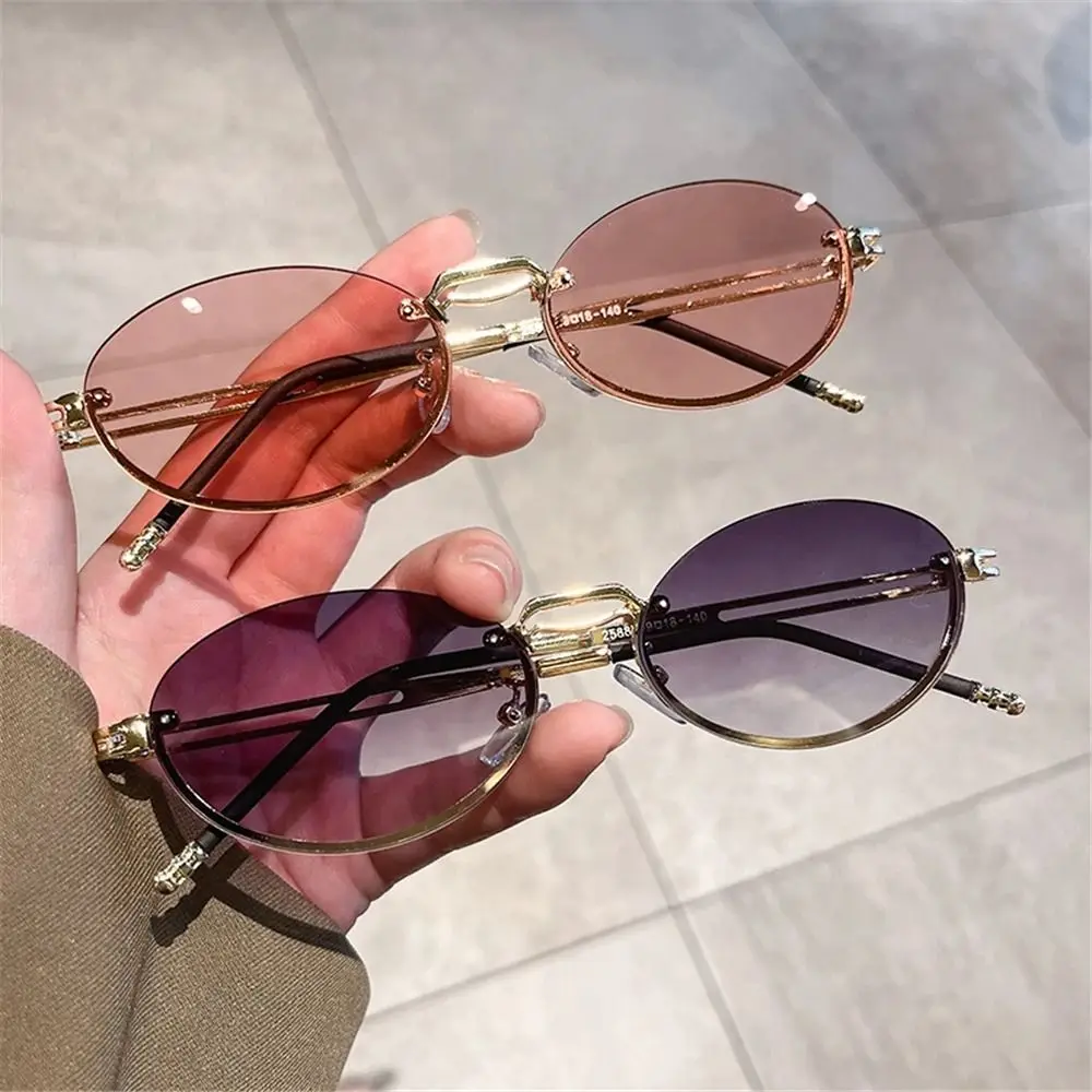 

Trendy Rimless Punk Sunglasses Gradient Lens Metal Oval Sun Glasses UV400 Protection Gradient Glasses for Women & Men