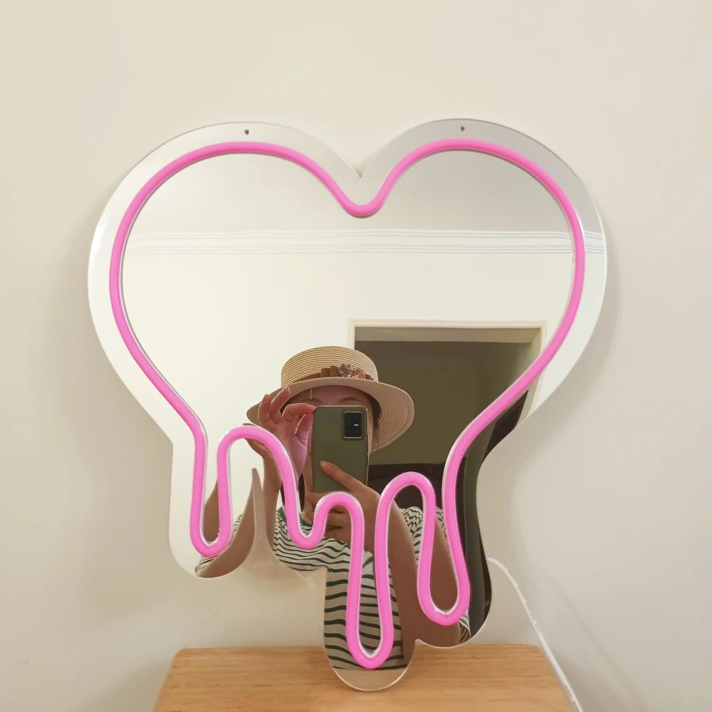 Imagem -04 - Melting Heart Led Neon Sign para Meninas Decor Light Usb Powered Quarto Café Roupas Loja Espelho 38x36cm