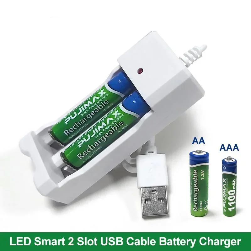 2 Slots Ni-MH Battery Charger USB Plug For 1.2V AA/AAA Rechargeable Batteries Charger Smart Fast Charging Accessories