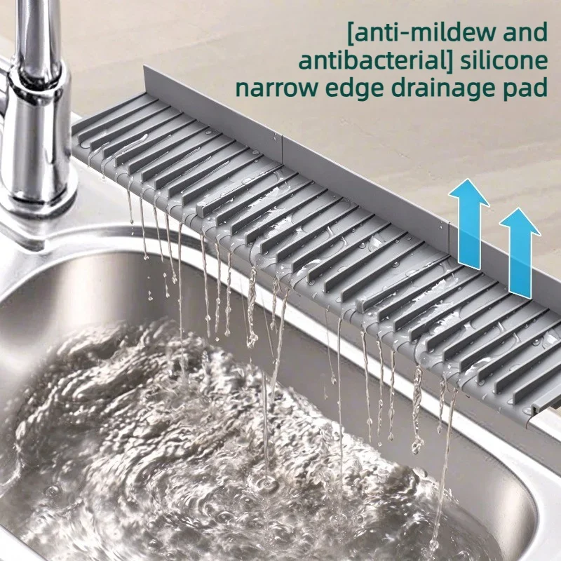 Silicone Sink Splash Guard Narrow Edge Drainage Mat, Silicone Washing Basin Kitchen Counter Water Deflector Mat for Kitchen Sink
