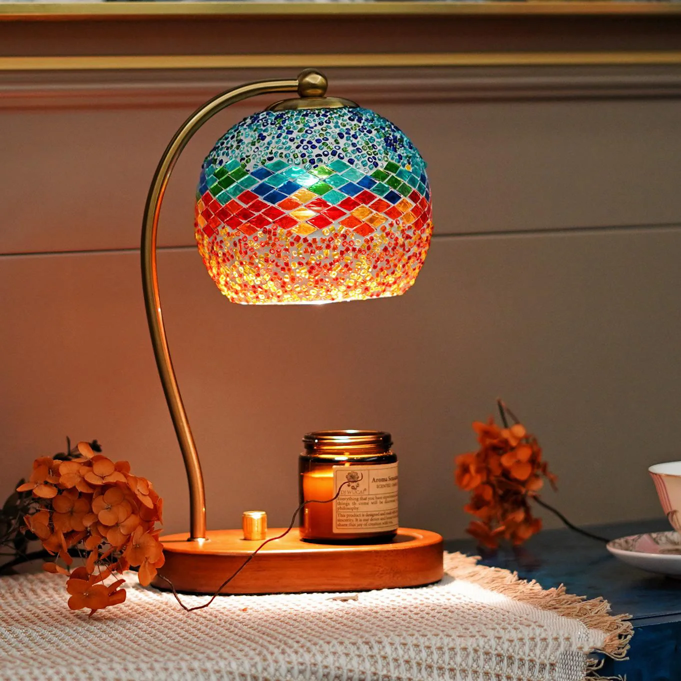 Moroccan flameless aromatherapy wax melting lamp bedroom bedside lamp American retro romantic decorative table lamp