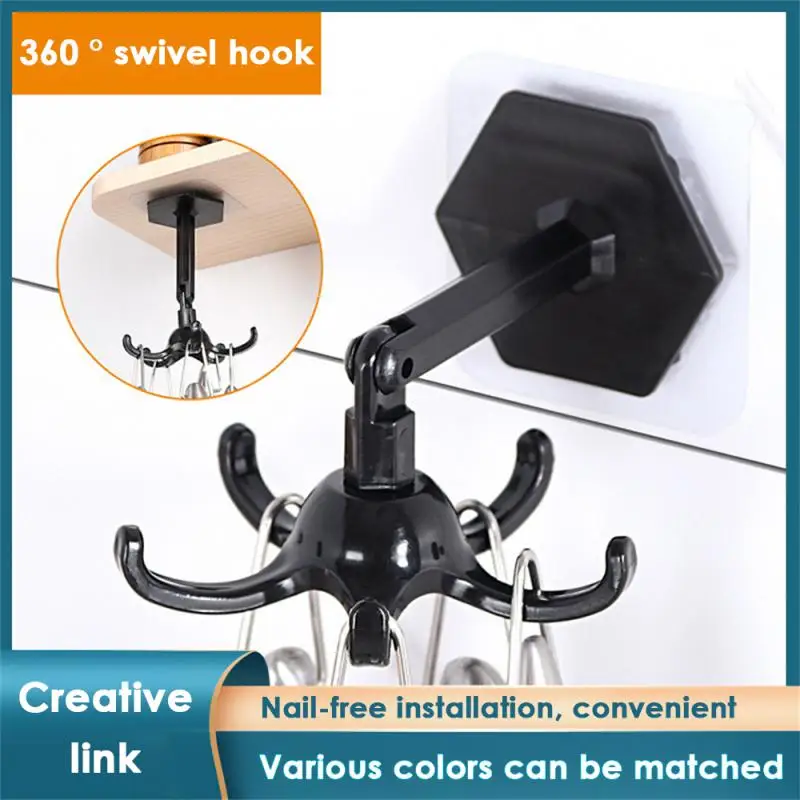 Wall Mounted 360° Rotating Kitchen Gadgets Bracket Accessories Bath Hook Five-claw Hook For Kitchen Storage Racks Organizer