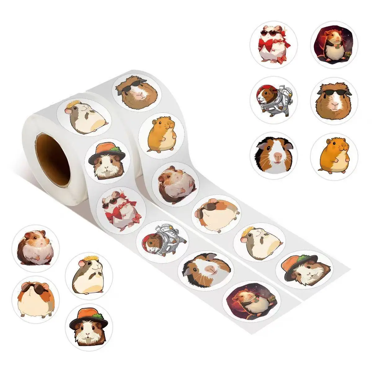500Pcs Per Roll Guinea Pig Roll Stickers Cute Creative Graffiti DIY Decals Journal Scrapbook Phone Aesthetic Decor Craft Sticker