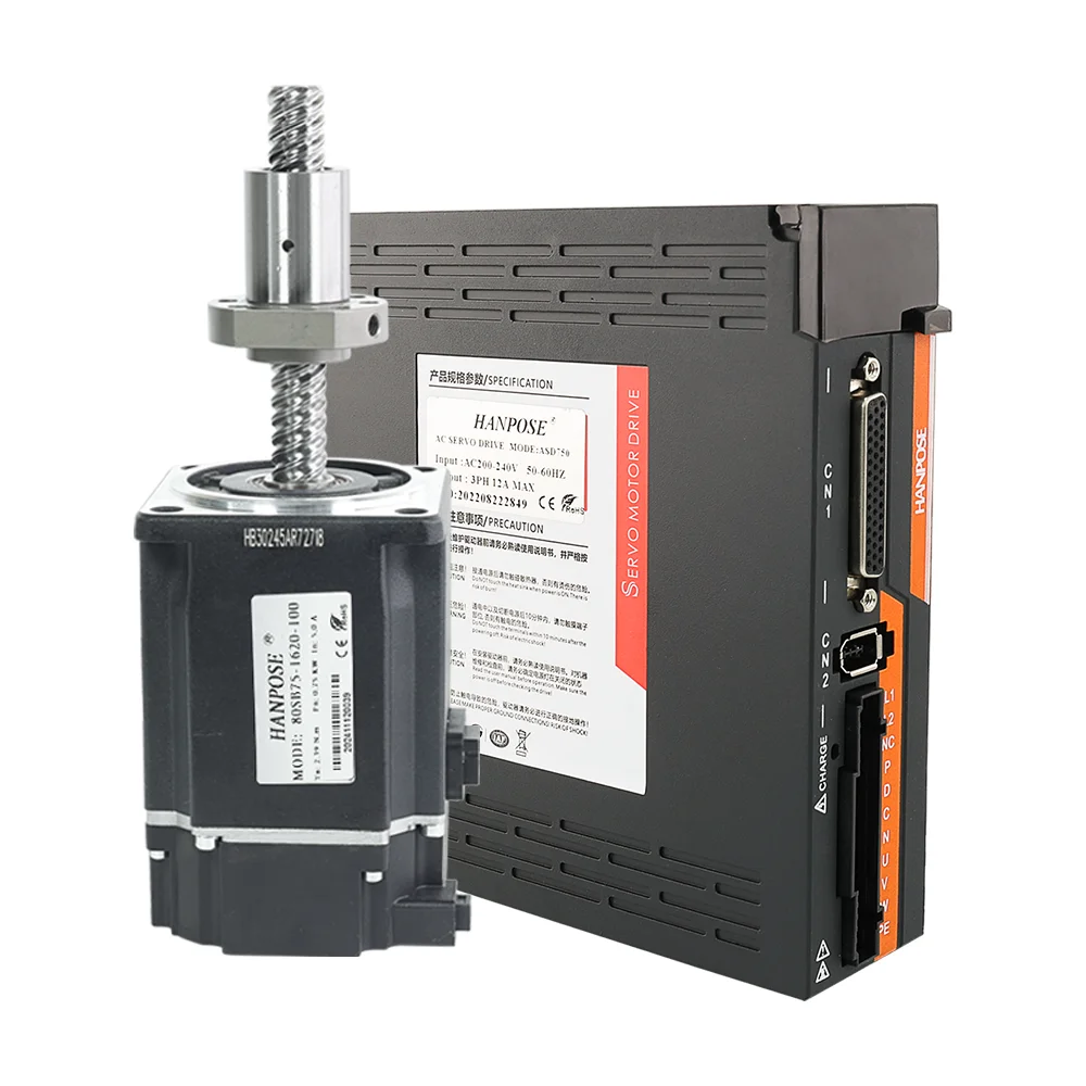 ZXY High Performance Ac Servo Motor Ball Screw Drive Kit 80SB75-1620-100 4.8A 2.4N.m ASD275 AC200-240V+3M Woodworking Cable 750W