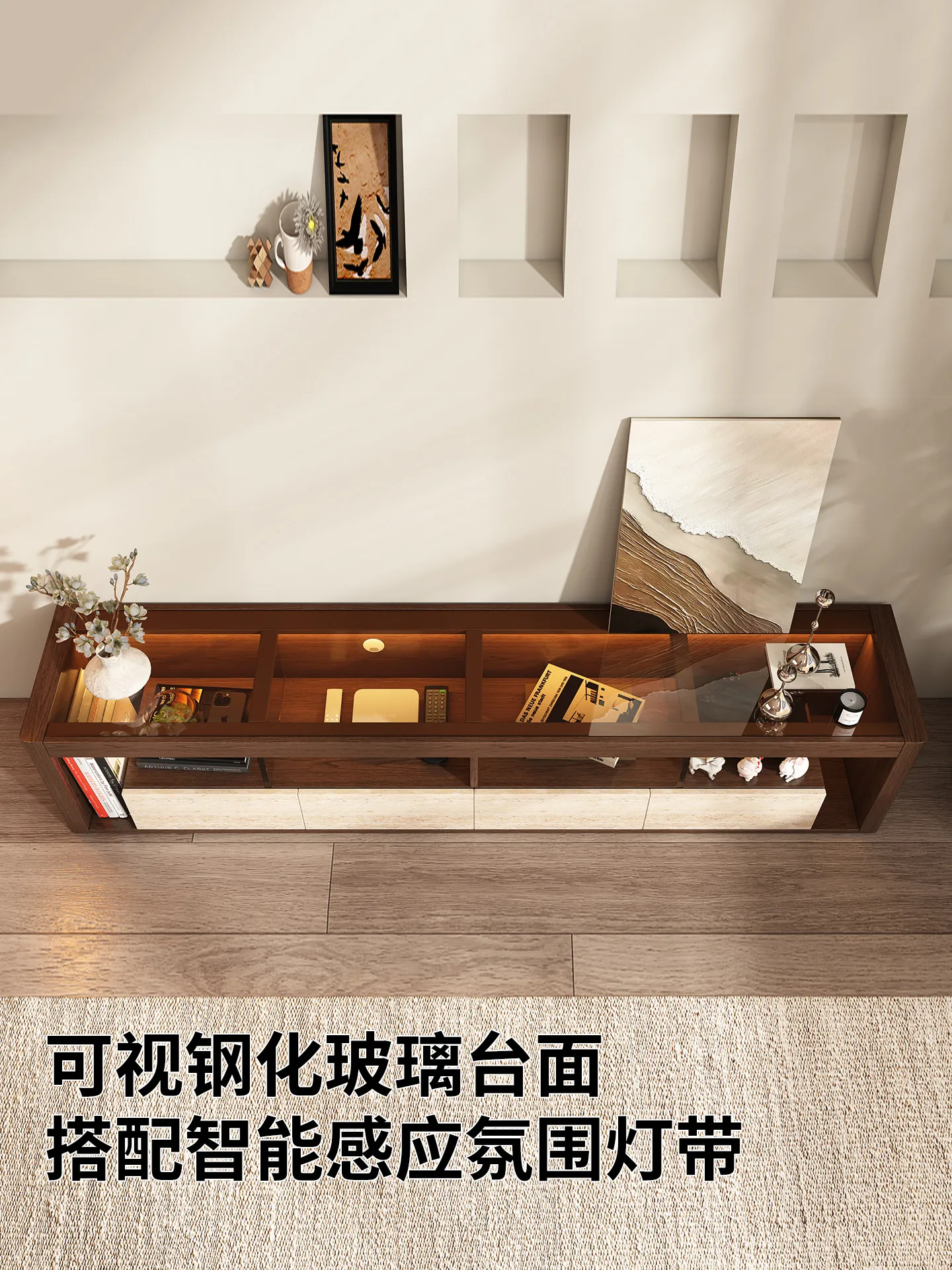 

N-9 living room home storage display cabinet integrated small apartment new glass countertop TV cabinet