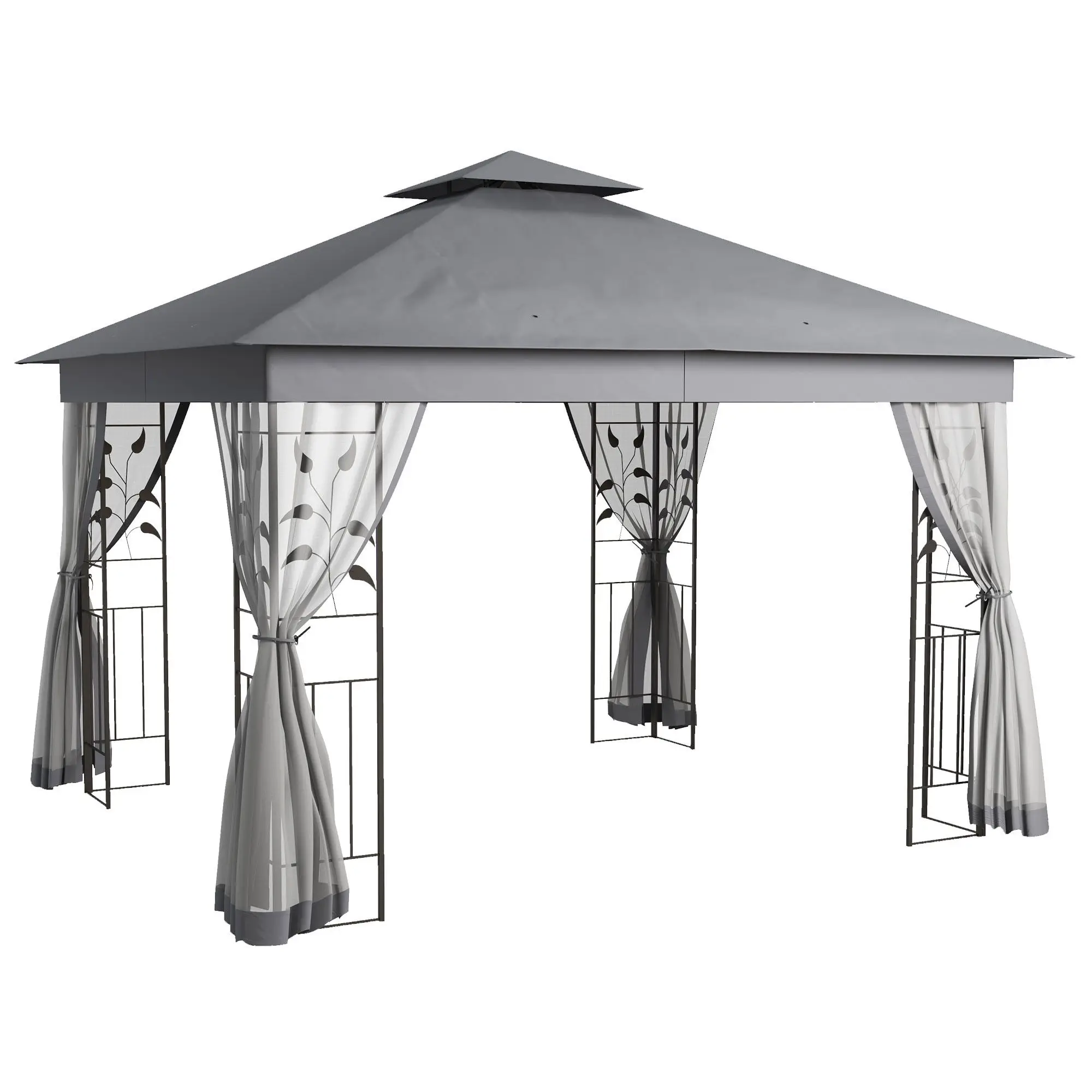 

For Outsunny Gray Metal Double Roof Gazebo 10x12: Tree Motifs, Outdoor Canopy Shelter