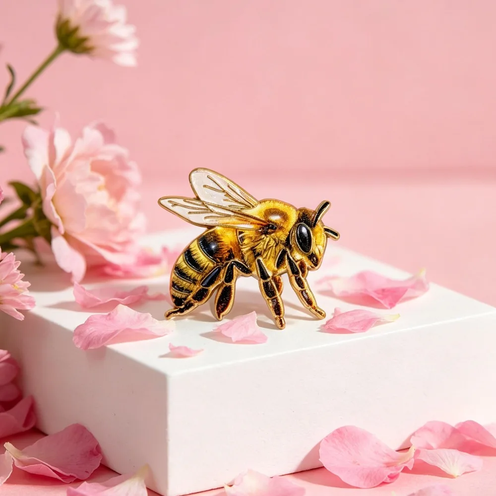 Vintage Emaille-Bienenbroschen-Set, Natur-Cottagecore-Stil Insekten-Anstecknadel, Niedliches Honigbienen-Accessoire für Frauen – Detail 2