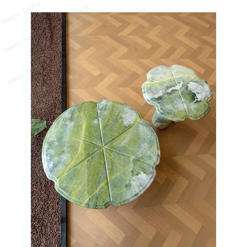 Luxury stone glacier green lotus leaf coffee table natural marble master design sense tall and short combination coffee