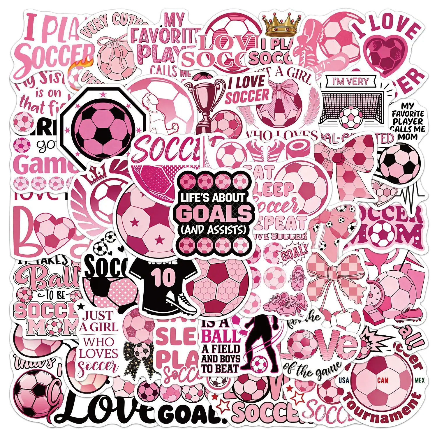 50 autocollants mignons sur le thème du football rose, autocollants en vinyle imperméables pour livre, trousse à crayons, skateboard, décoration de journal
