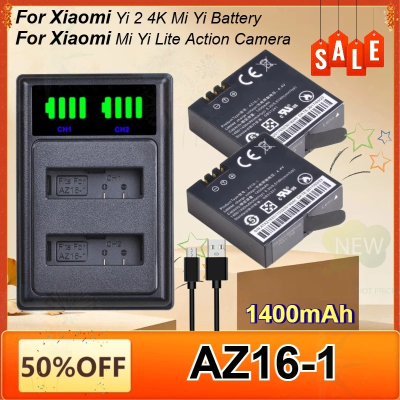 AZ16-1 AZ16 1 1400mAh 3.85V Rechargeable Replacement Battery for Xiaomi Yi 2 4K for Xiao Mi Yi Lite Action Camera High Qualty