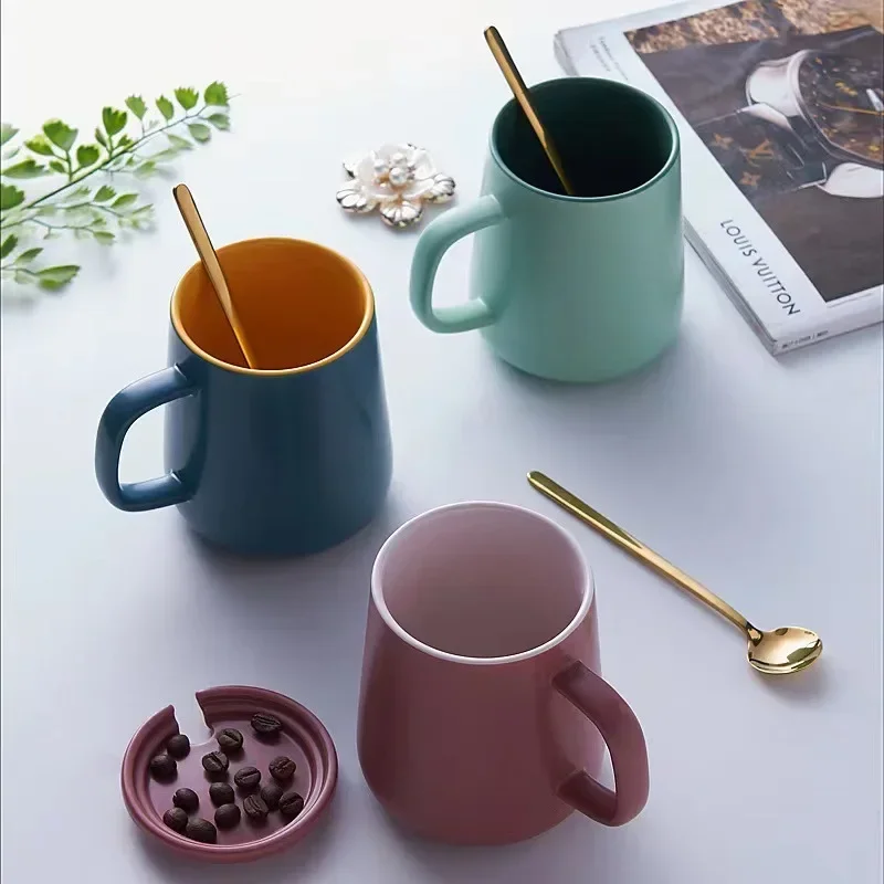Becher mit Deckel Löffel Nordic Ins Keramiktasse Haushalt personalisierte hochwertige Kaffeetasse Souvenir