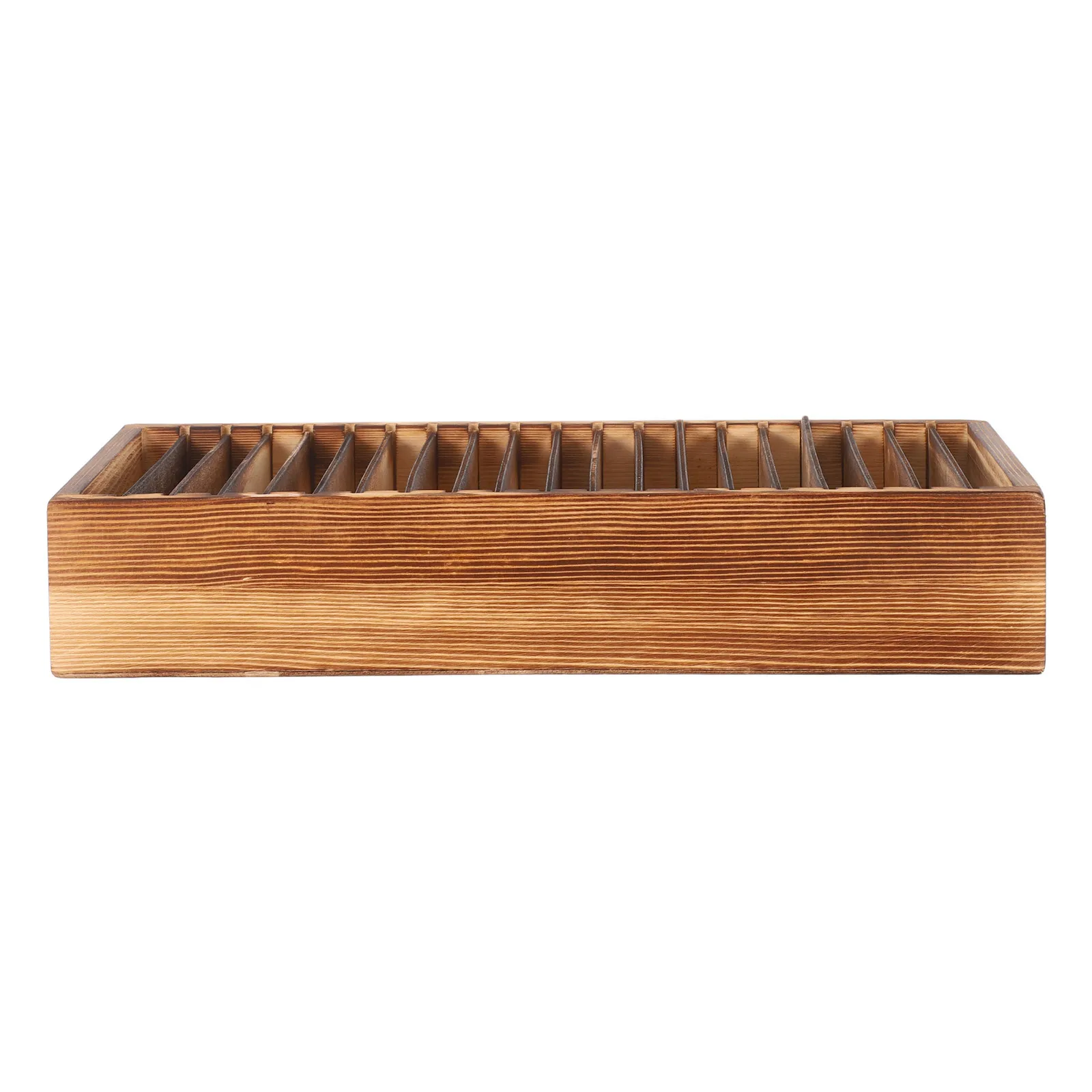 Wood Business Card Holder Desktop Organizer 20 Removable Dividers Multifunctional Office Home Card Storage Box