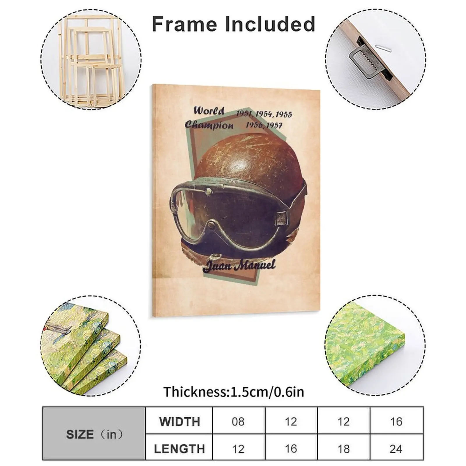 Juan Manuel Fangio S Racing Helmet Canvas Painting Designer Pub Wall Custom Club Wall Decor Framed Wall Painting
