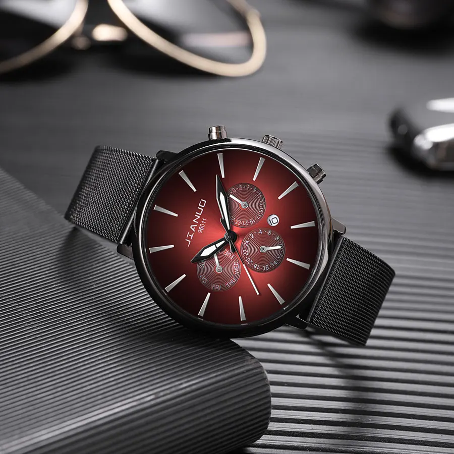 New Fashionable Luxury Men's Watch Night Light Calendar Display Men's Watch Mesh Strap Quartz Watch