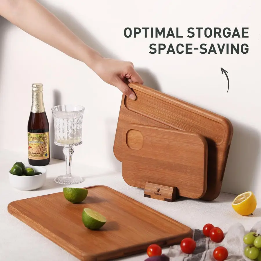 

Packs Bamboo Cutting Board Set with Holder Nice Solid Thick Wood Deep Juice Groove amp Builtin Handles Chopping Board Large Big