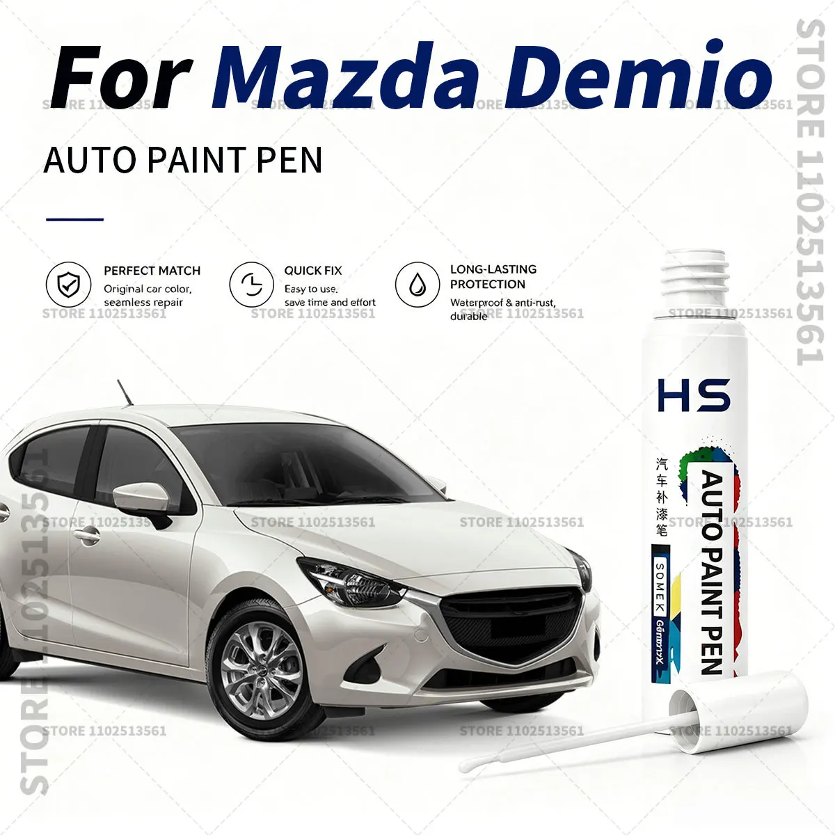 

Car Paint Repair Pen Restores Original Factory Paint Finish For Mazda Demio Crystal Blue Snowflake White Black Soul Red ORANGE