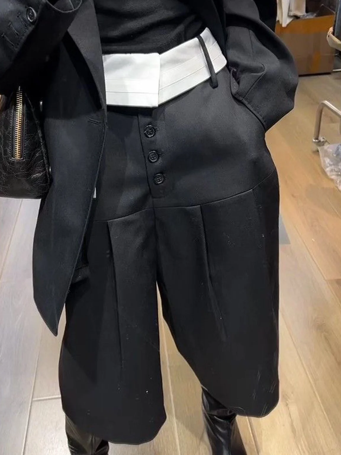 Vintage High Waist Wide Leg Pants Button Detail Casual Trousers Seven Inches Lengthened Commute Suit for Women Autumn New Style