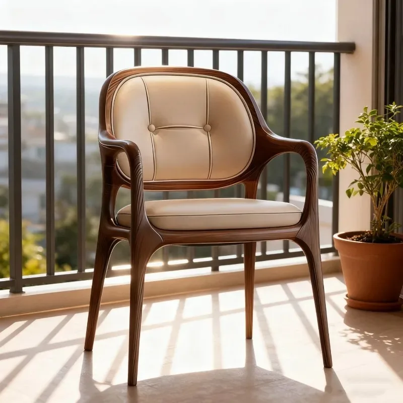 Vintage Wooden Dining Chairs Leather Armchair Designer Office Living Room Dining Chairs Sedia Da Pranzo Kitchen Furniture view 2
