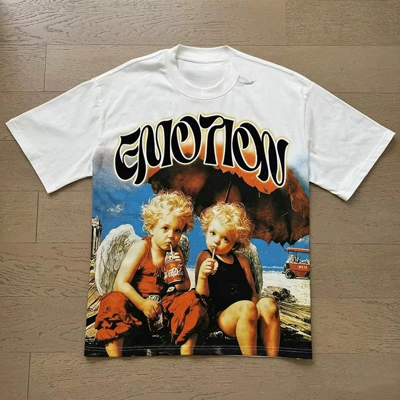 2026 Neues Sommer-T-Shirt für Männer und Frauen im Paar-Stil mit Engels-Print, Rundhalsausschnitt und kurzen Ärmeln – Detail 7