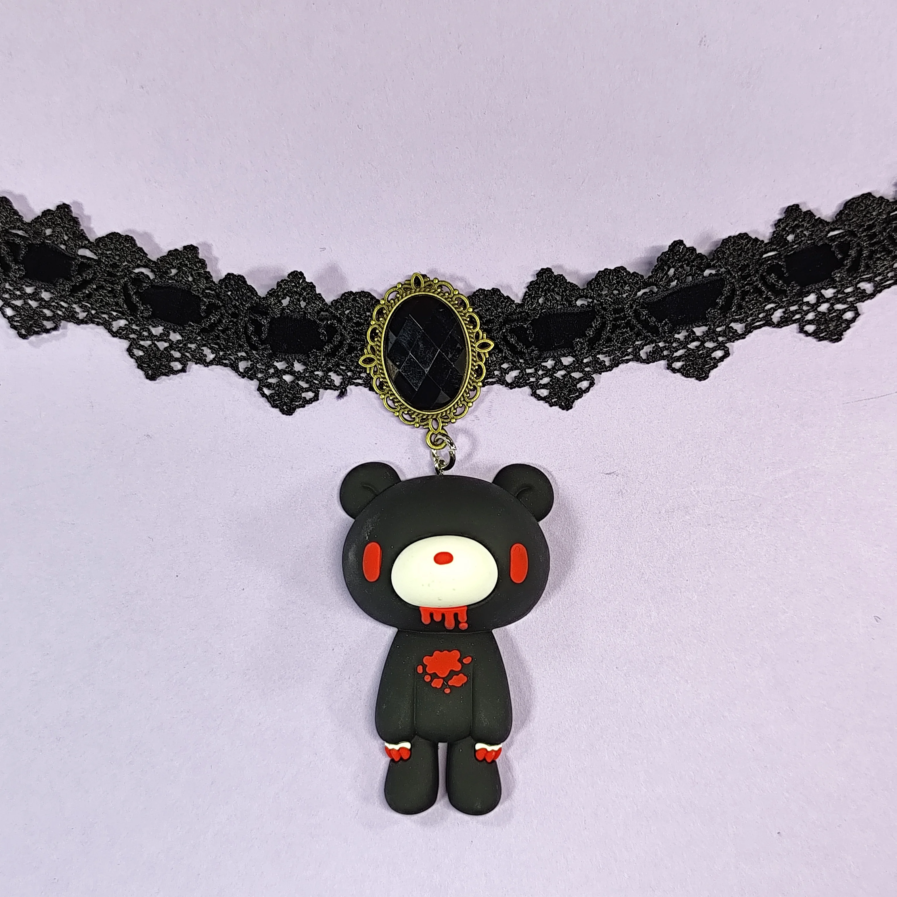 المختنقون الدانتيل القوطي مع المعلقات الدب الدموي ولمسات الأحجار الكريمة. مثالي مخيف - إكسسوارات الهالوين اللطيفة.