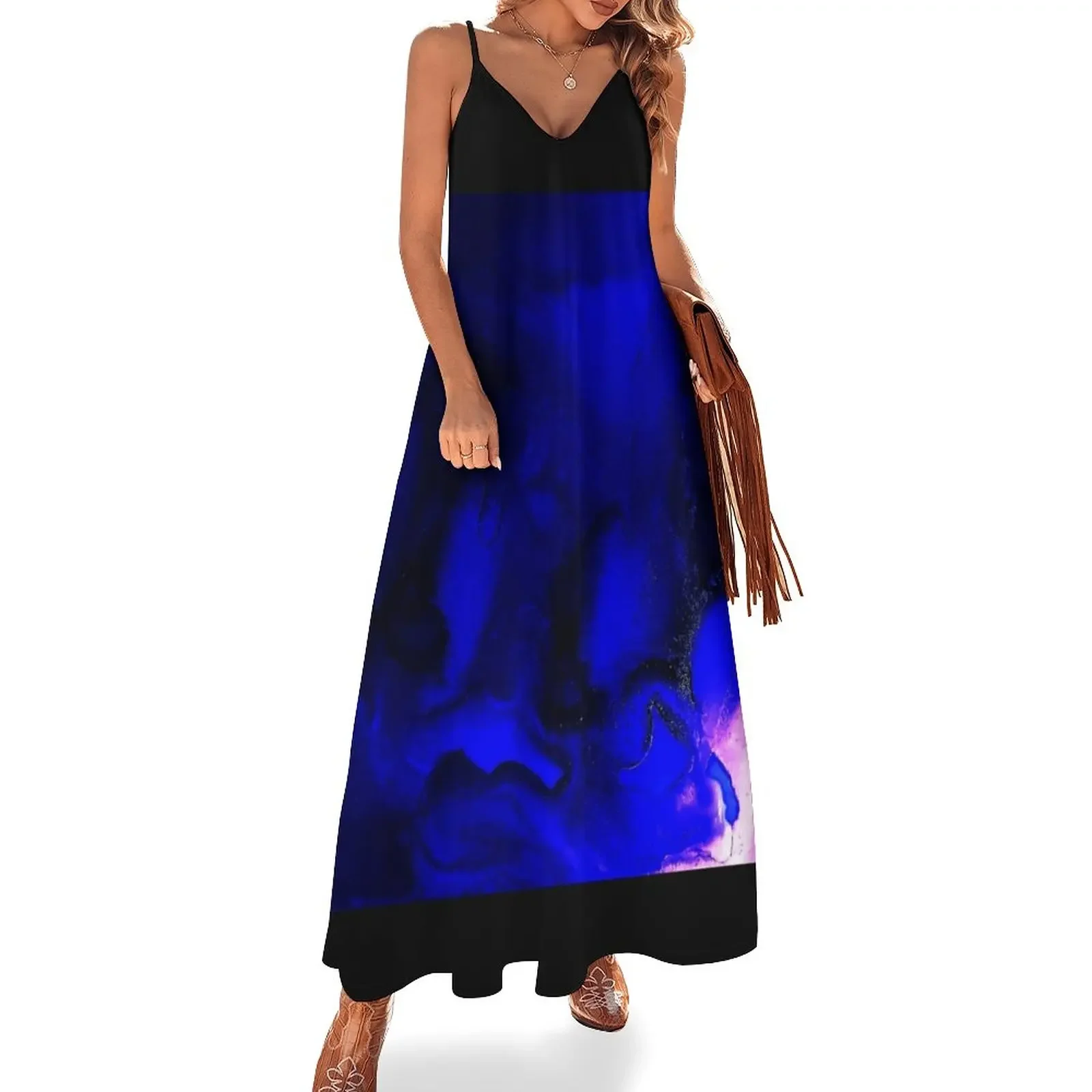 

Blue Marble Sleeveless Dress beach dress Woman clothing