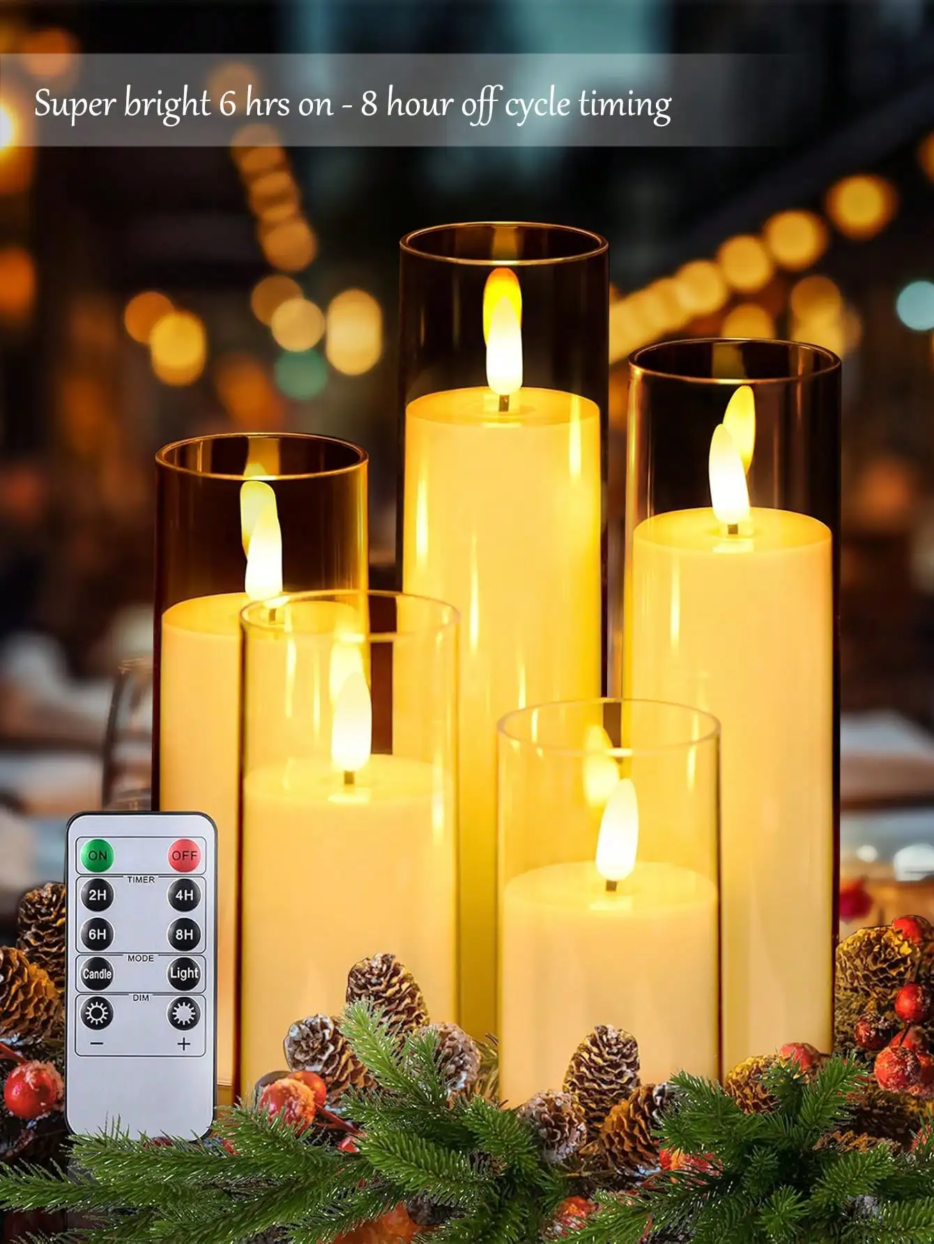 충전식 무선 LED 캔들 램프, 가정 및 바용 3단계 터치 조명