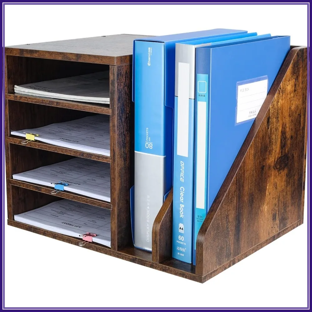 

PAG Wood Desktop File Holder Organizer Mail Sorter for Folders, Mails, Envelopes, Magazines