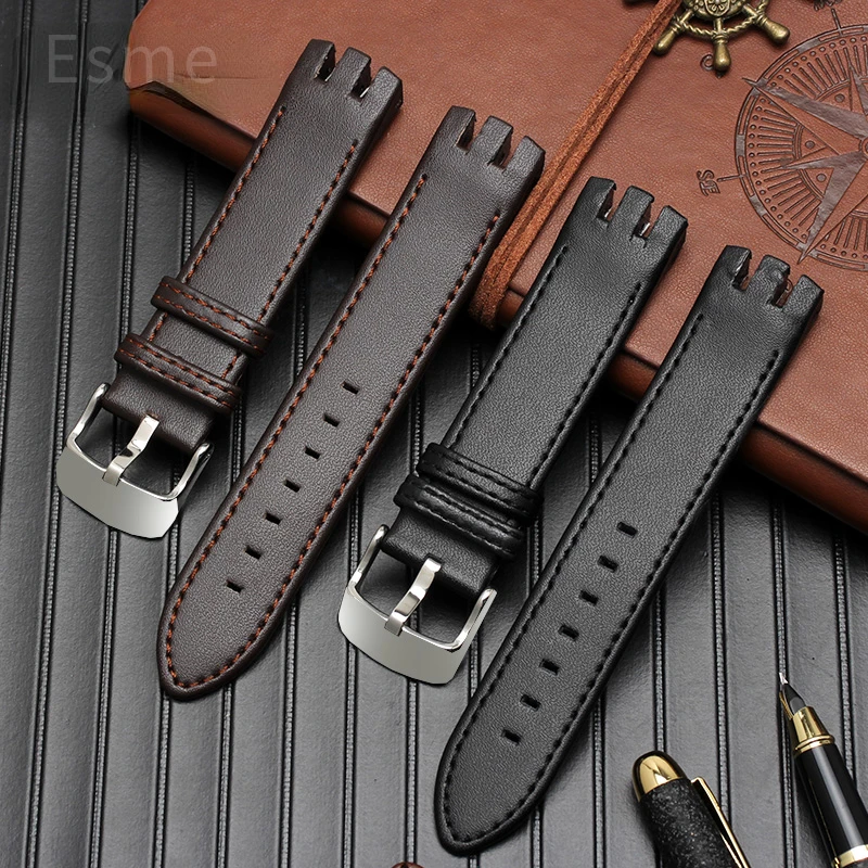 For Swatch Yts401 402403g Genuine Leather Watch Strap Waterproof Sweat-Proof Arc Interface Watchband Accessories 20mm