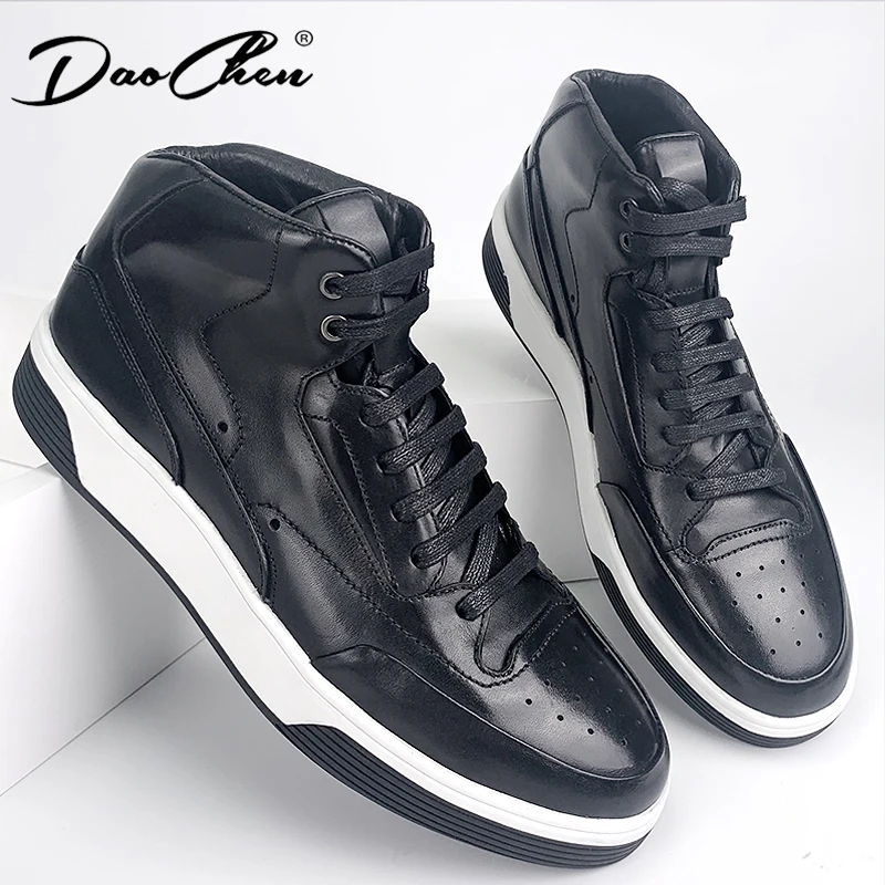 LUXURY DESIGNER MEN'S CASUAL LEATHER SHOES 2024 NEW SHOES FOR MEN HIGH-TOP BLACK CASUAL MALE SNEAKERS PLATFORM ANKLE BOOTS