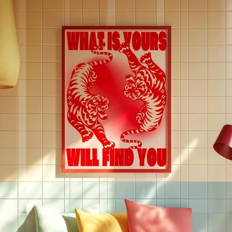 

Постер с изображением тигра, постер в стиле 70-х, эстетическое искусство, красное настенное искусство, модные художественные принты, винтажный постер, психоделическое искусство, ретро-постер