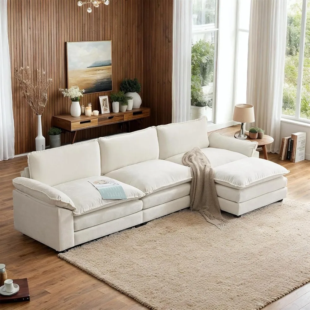 

122" Cloud Double-Layer Deep Convertible Sectional Sofa, Comfy L-Shape 3-Seat Couches for Living Room, Modern Couch with Movable