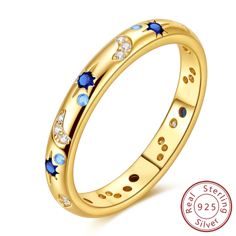 Women's 925 Sterling Silver Star Moon Heart Adjustable Ring