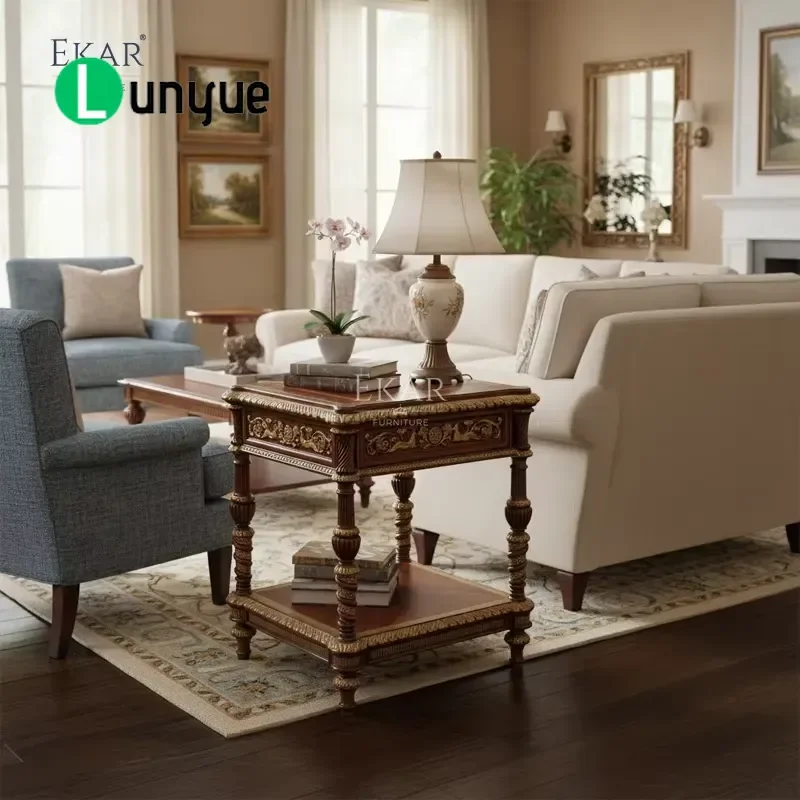 Gold Plated Side Table American Classic Style Deluxe Heritage Design Living Room Bedroom Furniture Elegant Decor Accent Piece