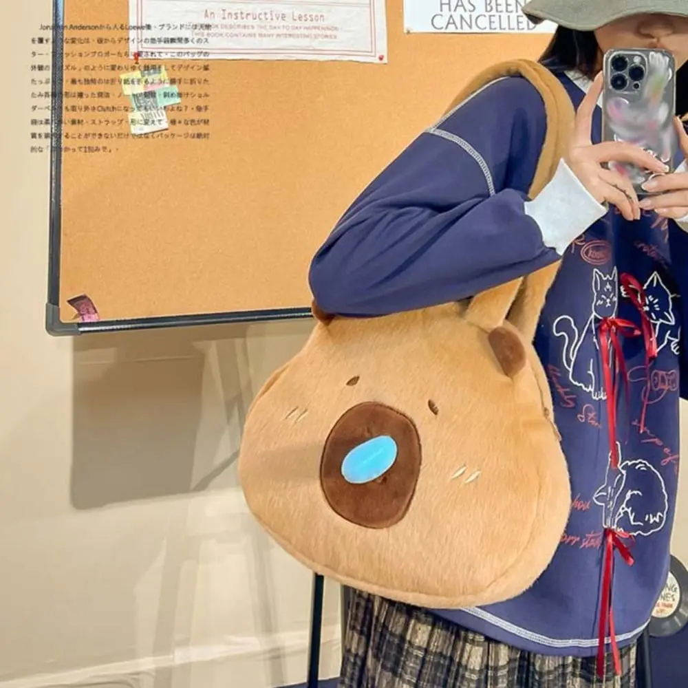 

Soft Large Capacity Cartoon Capybara Plush Bag Preppy Style Anime Cartoon Shoulder Bag JK Lolita Handbag Crossbody Bag Girls