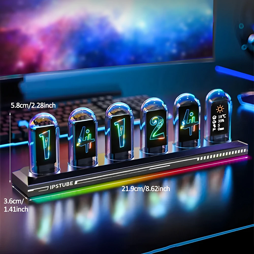 Mexllex Nixie Tube RGB Retro Digital Clock, IPS Glows Analog Clock, Support Wi-Fi Time Calibration, APP Control, Wheather Mode