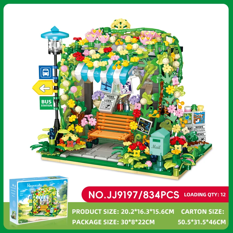 Juego de juguetes de bloques de construcción de modelo arquitectónico DIY, juguete de ensamblaje de parada de autobús modelo de escena de calle, juguete para regalo educativo para niñas.