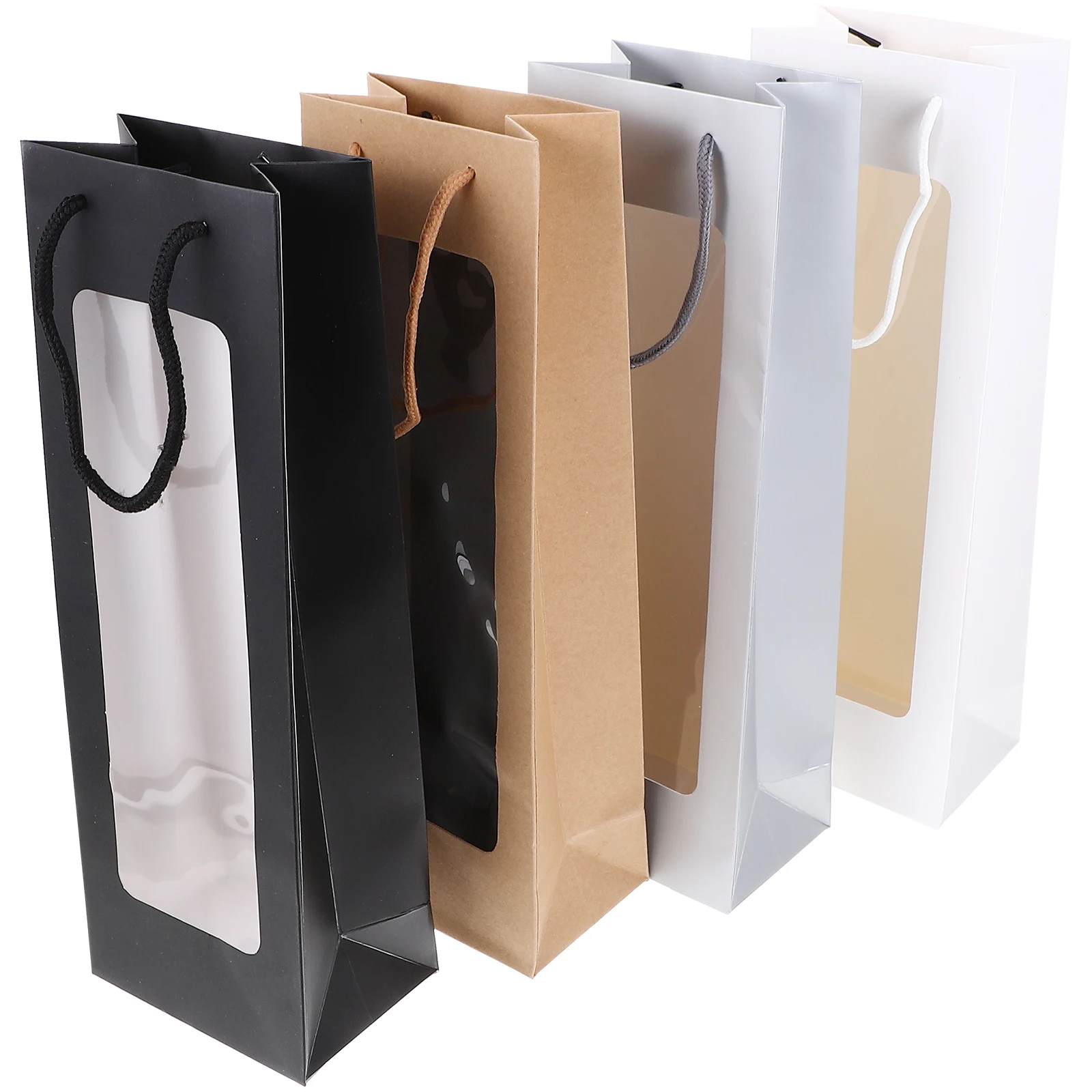 

4pcs Gift 12 5x8 5x36cm White Black Brown Silver Window Design Reusable Bottle Wrapping Bags For Gifting Packing Bags