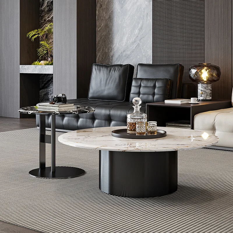 Italian light luxury round coffee table combination luxury stone 49 marble countertops can be customized stainless steel tripod