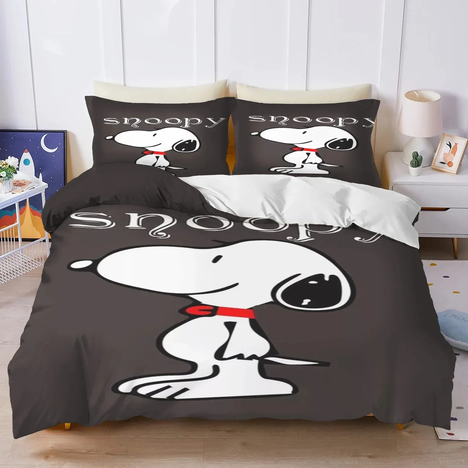 3D Printed Cartoon Snoopy Themed Bedding Set for Boys Girls Duvet Cover Pillowcase Twin Queen King Full Single Double Sizes