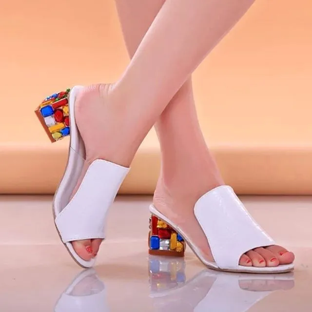 

Женские летние модные босоножки на высоком каблуке 2019 года, удобные дышащие туфли с верхом из ПВХ, повседневные слипоны