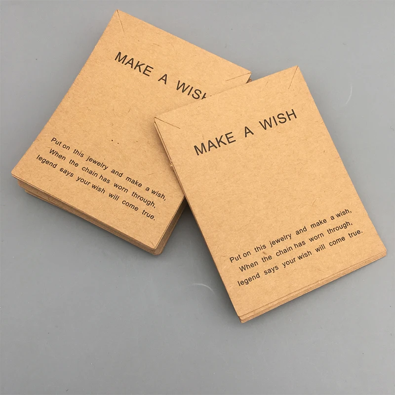 50pcs Kraft Paper Jewelry Packaging Cards Make a Wish  9*7CM fit Necklace Bracelet Gift Package Label Small Bussiness Wholesale