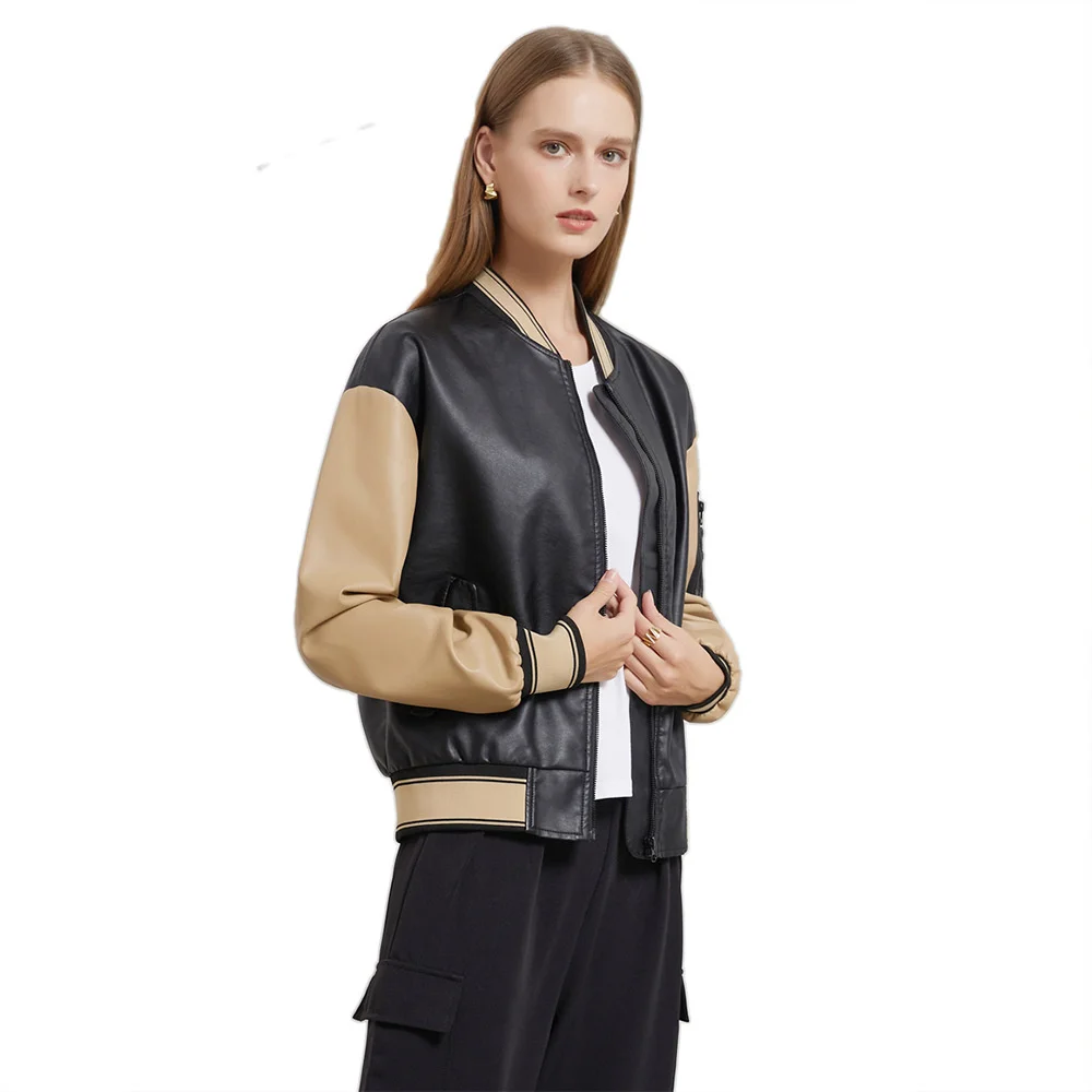 2024 spring and autumn colored leather clothes women's casual baseball clothes loose women's jacket spring and autumn coat women