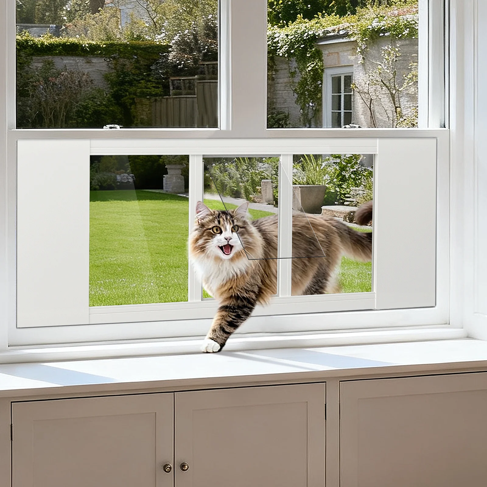 

Cat Door for Window, Full-Size Window Pet Doors, Aluminum Frame Windows Cat Door Insert, Quick Install Pet Doors for Cats & Small Dogs