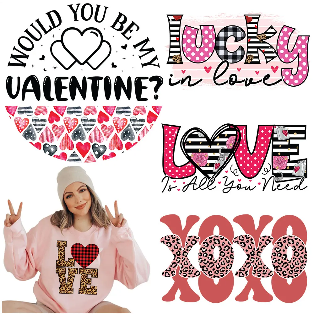 Leopard XOXO Iron Patches For Clothing Lucky Valentine Stickers On Clothes Ladies  Heat Transfer For Girls Decor Stickers