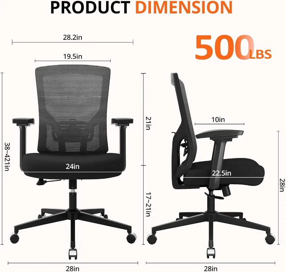 500 lbs Big and Tall Office Chair with Spring-Supported for Heavy People